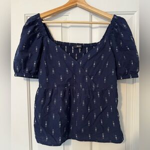 Like New Madewell Women’s Navy Puff-Sleeve Peasant Top in Women’s Size Small